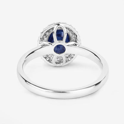 Anillo de oro blanco de 14K con zafiro azul genuino de 1.84 quilates y diamantes blancos
