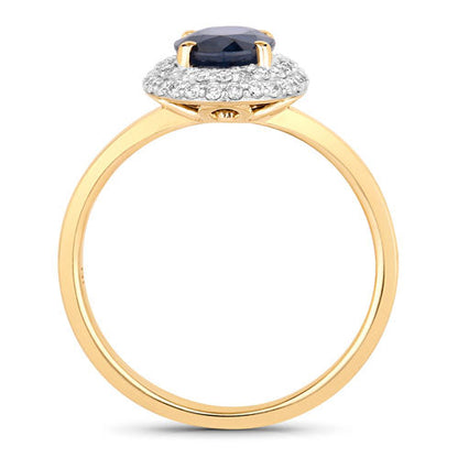 Anillo de oro amarillo de 14 quilates con zafiro azul genuino de 1,84 quilates y diamantes blancos