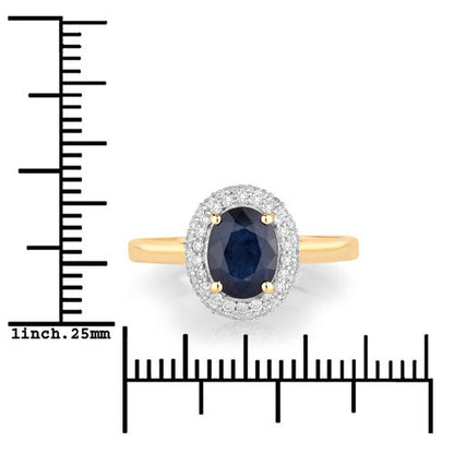 Anillo de oro amarillo de 14 quilates con zafiro azul genuino de 1,84 quilates y diamantes blancos