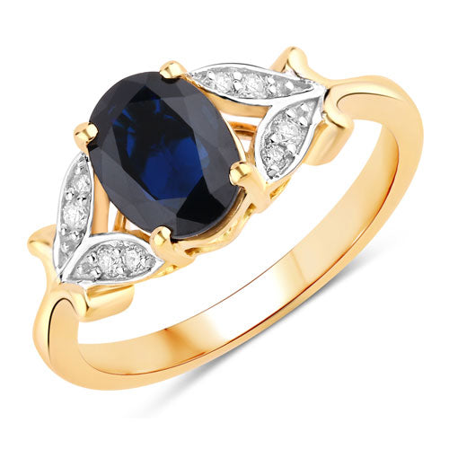 Anillo de oro amarillo de 14K con zafiro azul genuino de 1.62 quilates y diamantes blancos