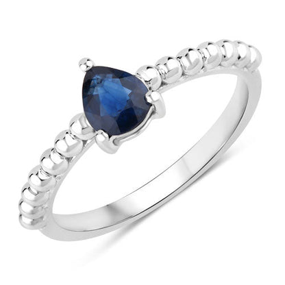 Anillo de zafiro azul genuino de 0,50 quilates en oro blanco de 14 quilates