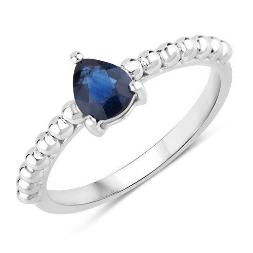 Anillo de zafiro azul genuino de 0,50 quilates en oro blanco de 14 quilates