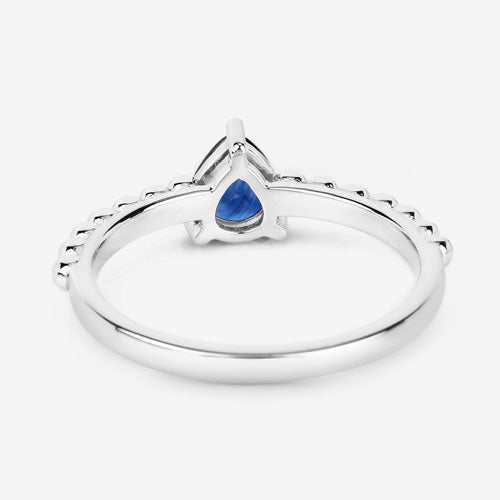 Anillo de zafiro azul genuino de 0,50 quilates en oro blanco de 14 quilates