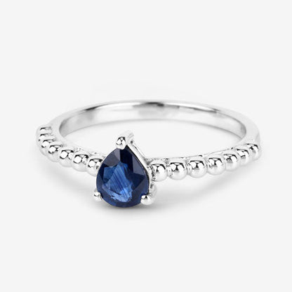 Anillo de zafiro azul genuino de 0,50 quilates en oro blanco de 14 quilates