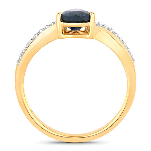 Anillo de oro amarillo de 14K con zafiro azul auténtico de 1.17 quilates y diamantes blancos