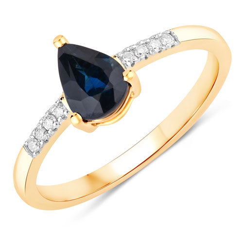 Anillo de oro amarillo de 14K con zafiro azul genuino de 0.86 quilates y diamantes blancos