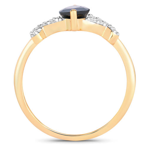 Anillo de oro amarillo de 14 quilates con zafiro azul auténtico de 1,50 quilates y diamantes blancos