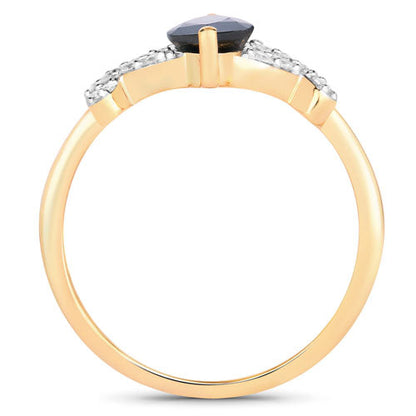 Anillo de oro amarillo de 14 quilates con zafiro azul auténtico de 1,50 quilates y diamantes blancos