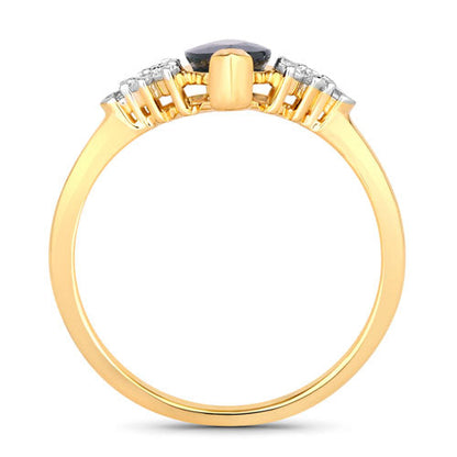 Anillo de oro amarillo de 14K con zafiro azul genuino de 1,47 quilates y diamantes blancos