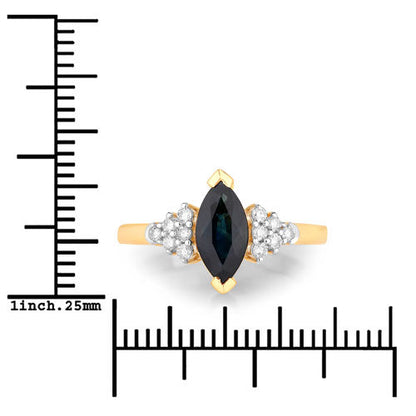 Anillo de oro amarillo de 14K con zafiro azul genuino de 1,47 quilates y diamantes blancos
