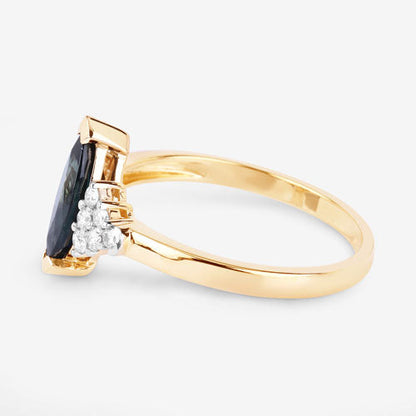 Anillo de oro amarillo de 14K con zafiro azul genuino de 1,47 quilates y diamantes blancos