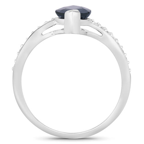 Anillo de zafiro azul genuino de 2.26 quilates y diamantes blancos en oro blanco de 14K