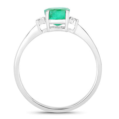 Anillo de oro blanco de 14K con esmeralda zambiana auténtica de 0,71 quilates y diamantes blancos