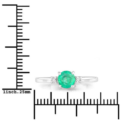 Anillo de oro blanco de 14K con esmeralda zambiana auténtica de 0,71 quilates y diamantes blancos