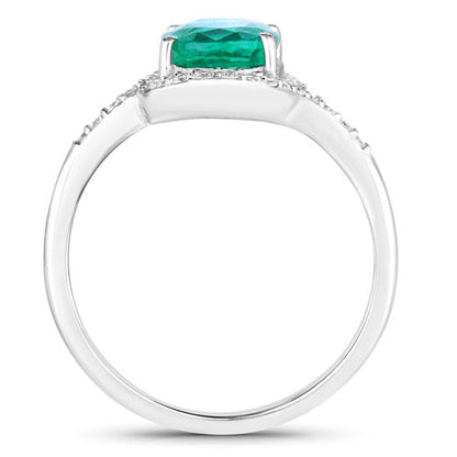 Anillo de oro blanco de 14 quilates con esmeralda zambiana auténtica de 1,92 quilates y diamantes blancos