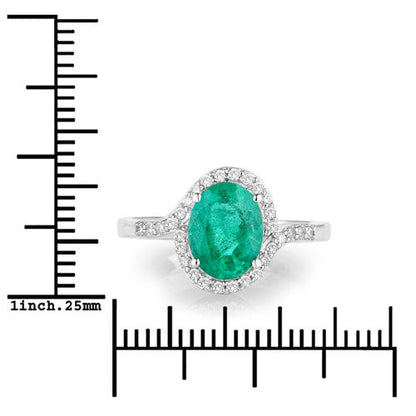 Anillo de oro blanco de 14 quilates con esmeralda zambiana auténtica de 1,92 quilates y diamantes blancos
