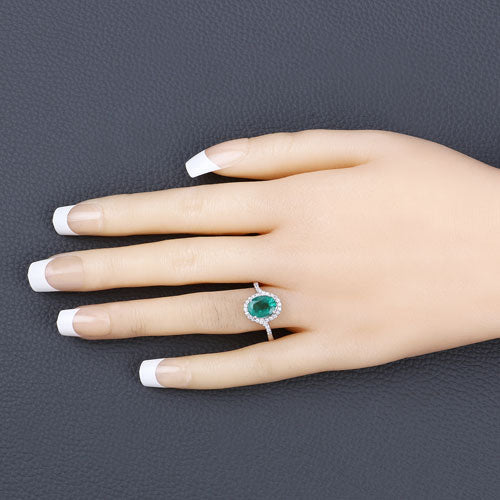 Anillo de oro blanco de 14 quilates con esmeralda zambiana auténtica de 1,92 quilates y diamantes blancos