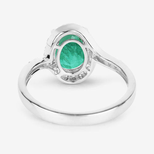 Anillo de oro blanco de 14 quilates con esmeralda zambiana auténtica de 1,92 quilates y diamantes blancos