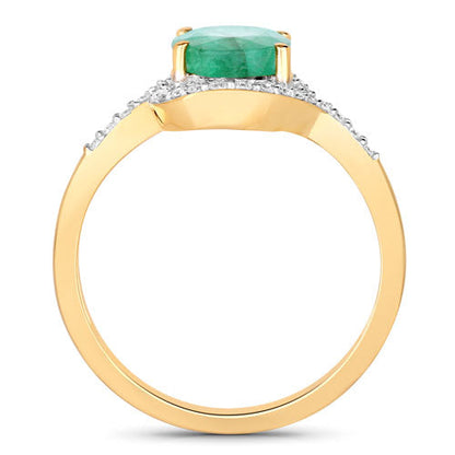 Anillo de oro amarillo de 14K con esmeralda zambiana auténtica de 1.92 quilates y diamantes blancos