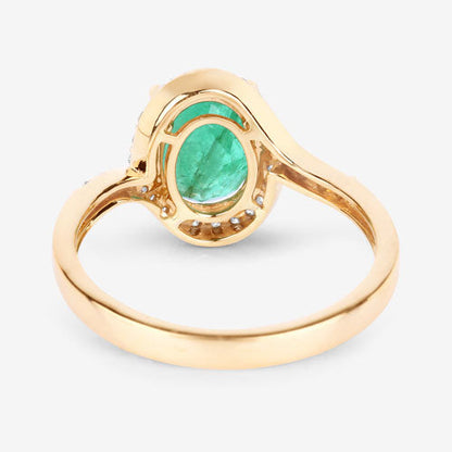 Anillo de oro amarillo de 14K con esmeralda zambiana auténtica de 1.92 quilates y diamantes blancos