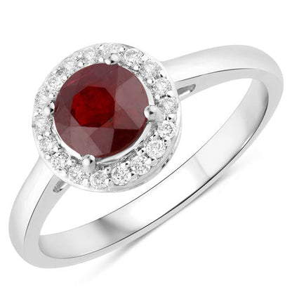 Anillo de oro blanco de 14K con rubí genuino de 1.12 quilates y diamantes blancos