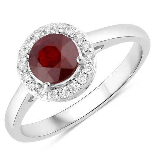 Anillo de oro blanco de 14K con rubí genuino de 1.12 quilates y diamantes blancos
