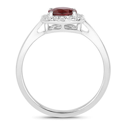 Anillo de oro blanco de 14K con rubí genuino de 1.12 quilates y diamantes blancos