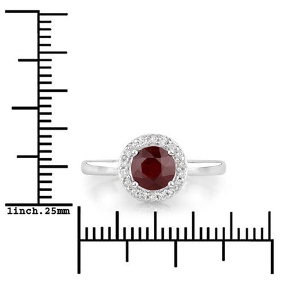 Anillo de oro blanco de 14K con rubí genuino de 1.12 quilates y diamantes blancos