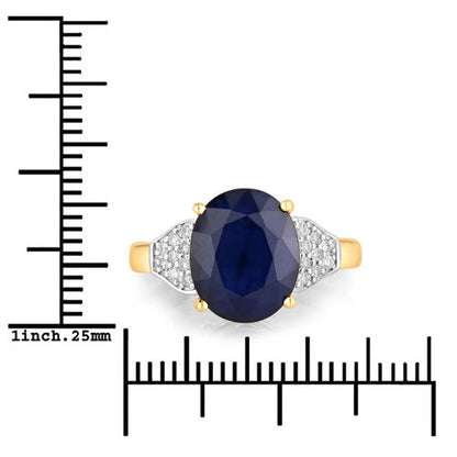 Anillo de 14K Oro Amarillo con Zafiro Azul Genuino de 4.46 Quilates y Diamantes Blancos