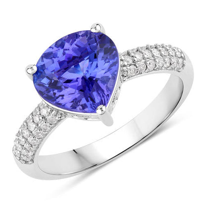 Anillo de oro blanco de 14K con tanzanita genuina de 3,18 quilates y diamantes blancos