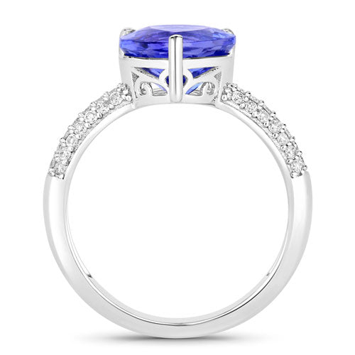 Anillo de oro blanco de 14K con tanzanita genuina de 3,18 quilates y diamantes blancos