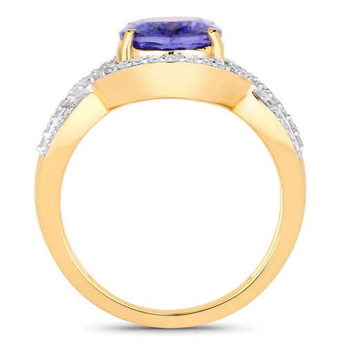Anillo de oro amarillo de 14K con tanzanita genuina de 3,56 quilates y diamantes blancos