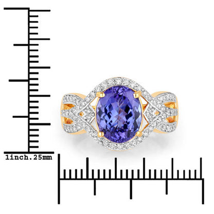 Anillo de oro amarillo de 14K con tanzanita genuina de 3,56 quilates y diamantes blancos