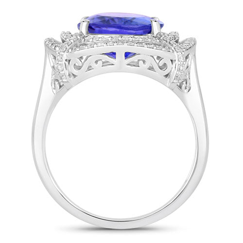 Anillo de oro blanco de 14K con tanzanita genuina de 5.17 quilates y diamantes blancos