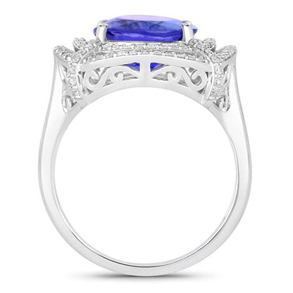 Anillo de oro blanco de 14K con tanzanita genuina de 5.17 quilates y diamantes blancos