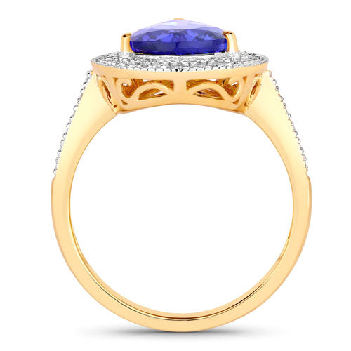 Anillo de oro amarillo de 14 quilates con tanzanita genuina de 3,37 quilates y diamantes blancos