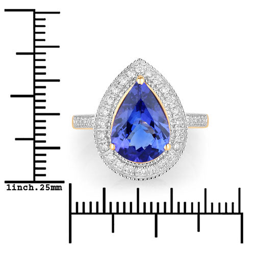 Anillo de oro amarillo de 14 quilates con tanzanita genuina de 3,37 quilates y diamantes blancos
