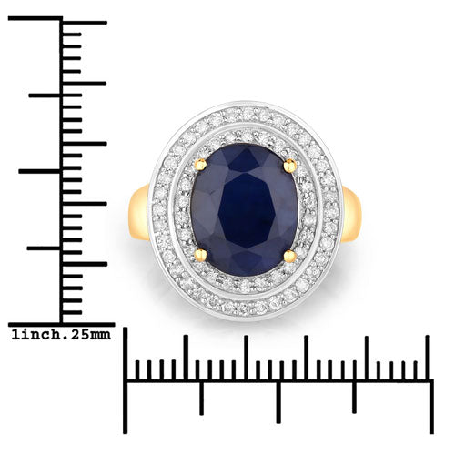 Anillo de oro amarillo de 14K con zafiro azul genuino de 4.82 quilates y diamantes blancos