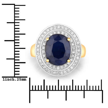 Anillo de oro amarillo de 14K con zafiro azul genuino de 4.82 quilates y diamantes blancos