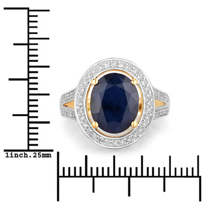 Anillo de 14 quilates de oro amarillo con zafiro azul natural de 4,74 quilates y diamantes blancos