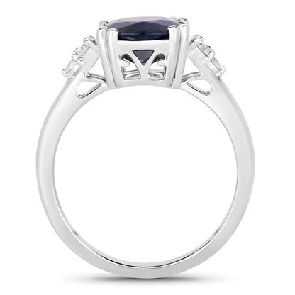 Anillo de oro blanco de 14K con zafiro azul genuino de 4,50 quilates y diamantes blancos