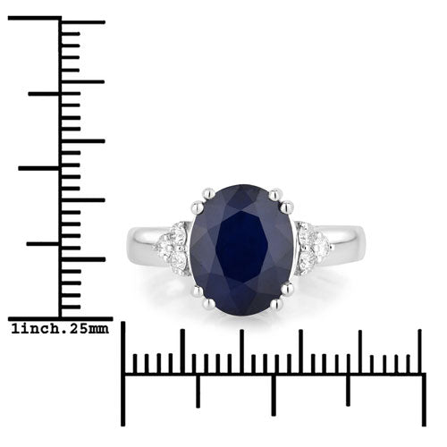 Anillo de oro blanco de 14K con zafiro azul genuino de 4,50 quilates y diamantes blancos