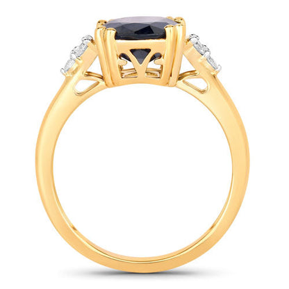 Anillo de oro amarillo de 14 quilates con zafiro azul auténtico de 4,50 quilates y diamantes blancos