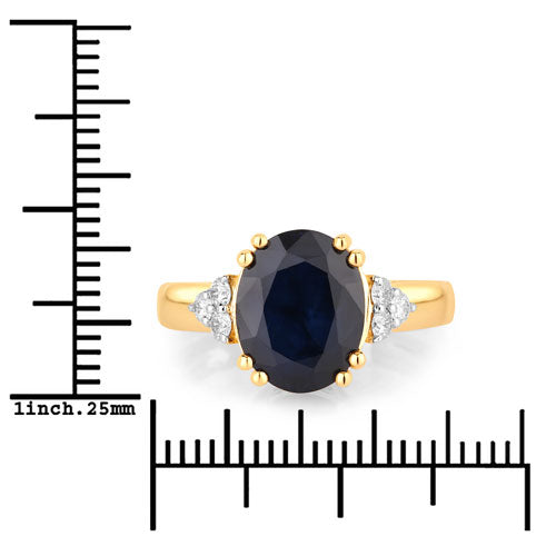 Anillo de oro amarillo de 14 quilates con zafiro azul auténtico de 4,50 quilates y diamantes blancos