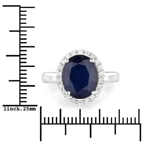 Anillo de oro blanco de 14K con zafiro azul auténtico de 4,63 quilates y diamantes blancos