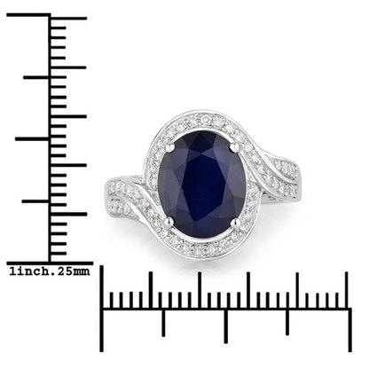 Anillo de oro blanco de 14K con zafiro azul auténtico de 4,69 quilates y diamante blanco