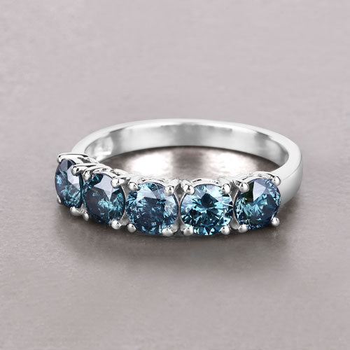 Anillo de oro blanco de 14K con diamante azul auténtico de 1,22 quilates