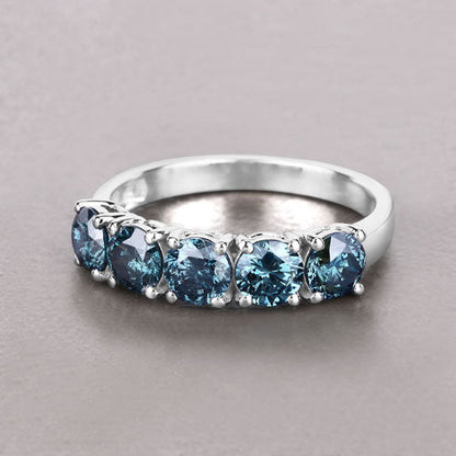 Anillo de oro blanco de 14K con diamante azul auténtico de 1,22 quilates