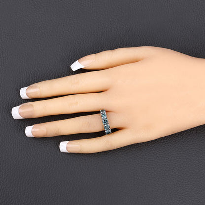 Anillo de oro blanco de 14K con diamante azul auténtico de 1,22 quilates