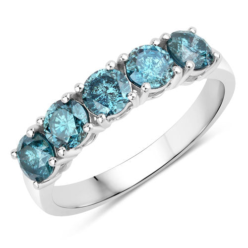 Anillo de oro blanco de 14K con diamante azul auténtico de 1,22 quilates